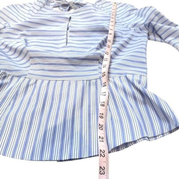 Milly New York Luna Top Stripe Bell Sleeve Peplum in Blue & White 8 - Picture 8 of 12